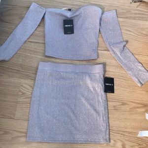 Forever 21 sparkle silver/lilac shirt + skirt set
